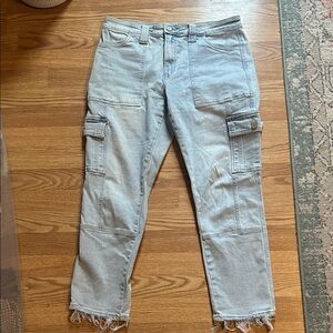 KanCan Light Blue Denim Cargo Pants with Distressed Details
